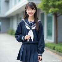 制服コーディネート｜セーラー冬服、白ライン、白スカーフ、紺スカート